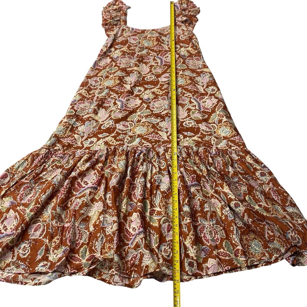 House Of Harlow Women's Maxi Tiered Ruffle Dress Sz M Rust Floral Flutter Sleeve - Picture 5 of 13